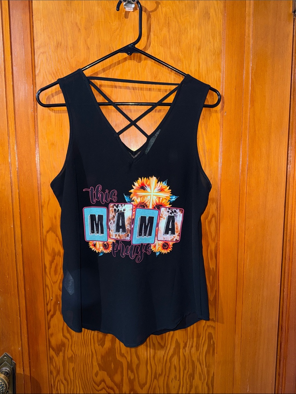 Maurices Black Crisscross Back 'This MAMA Prays' Graphic Tank